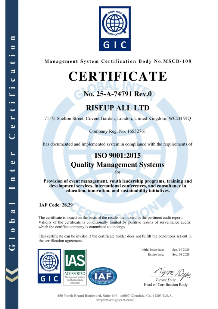 Certificate RISEUP ALL LTD